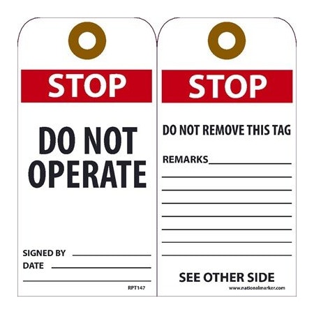 Nmc Stop Do Not Operate Tag, Pk25 RPT147G